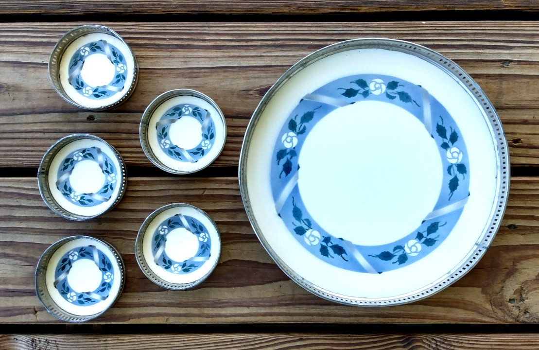 Antique 1900\'s German Delft blue Coasters & Server Tray