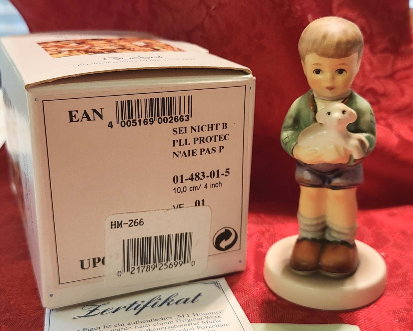 Goebel Hummel I’ll Protect Him Figurine #483 TMK-6 1987 Boy With Lamb +Box & COA
