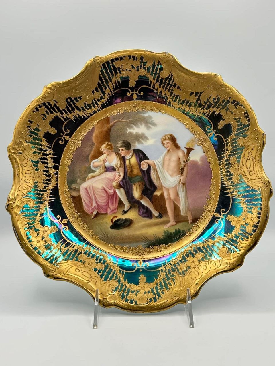 Antique Austrian Vienna Beehive Cabinet Plate Kauffman Scene Cobalt Gold 11.5