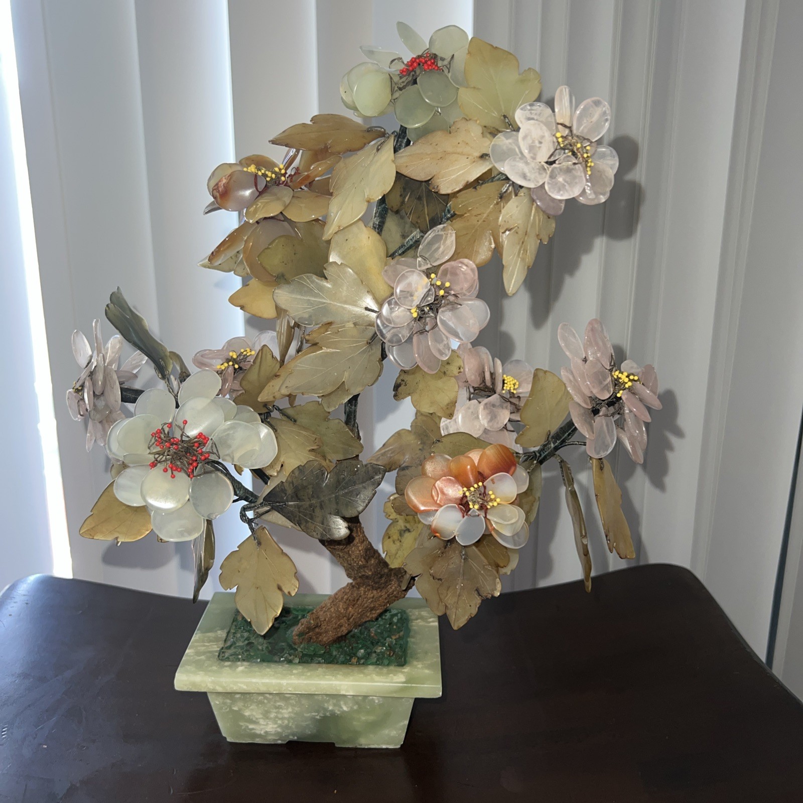 Vtg MCM Jade Agate Carnelian Quartz 14 x 12” Large Bonsai Tree