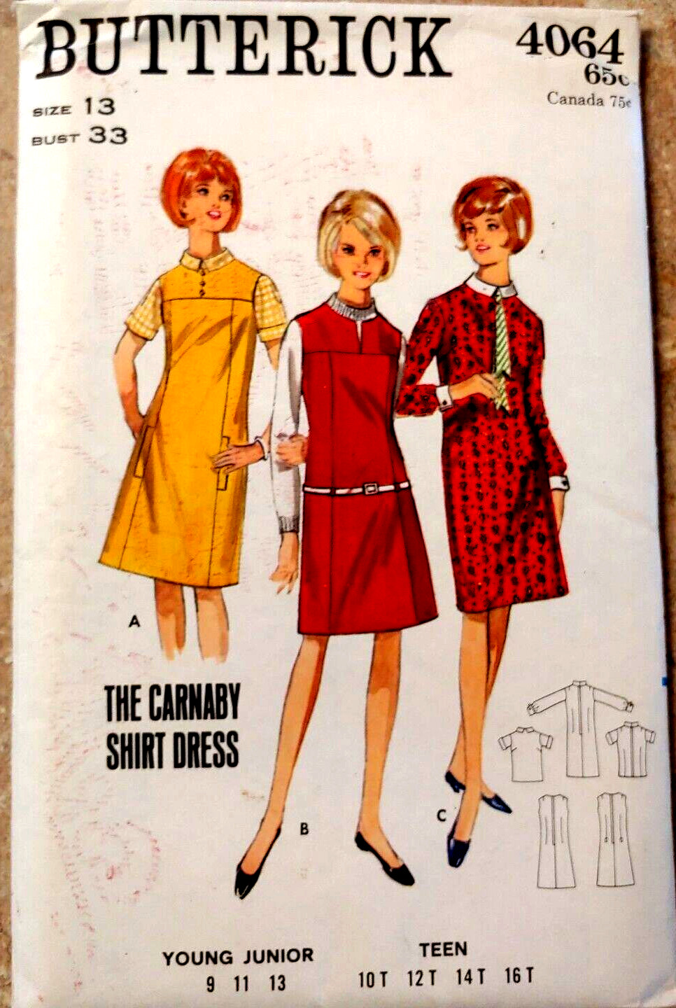 Vtg 1970's Butterick #4064 Dress or Jumper and Blouse Yoke Front Sz 13 Bust 33