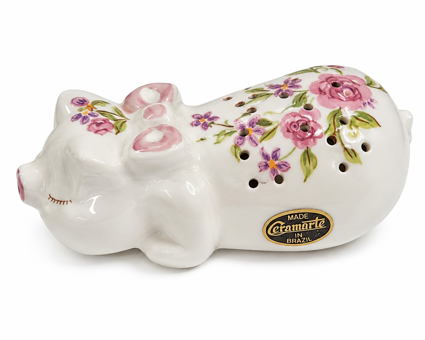 Vintage 1978 Avon Ceramarte Brazil Floral Pig Potpourri Pomander Holder Ceramic