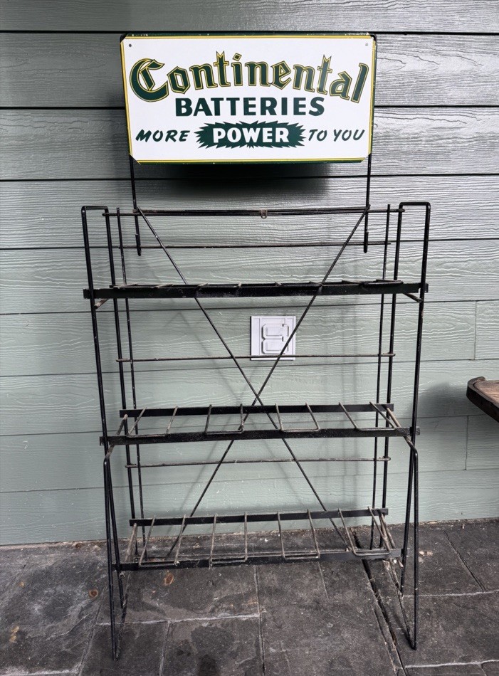 Continental Batteries More Power Display Rack Sign Gas Oil Vintage Not Porcelain