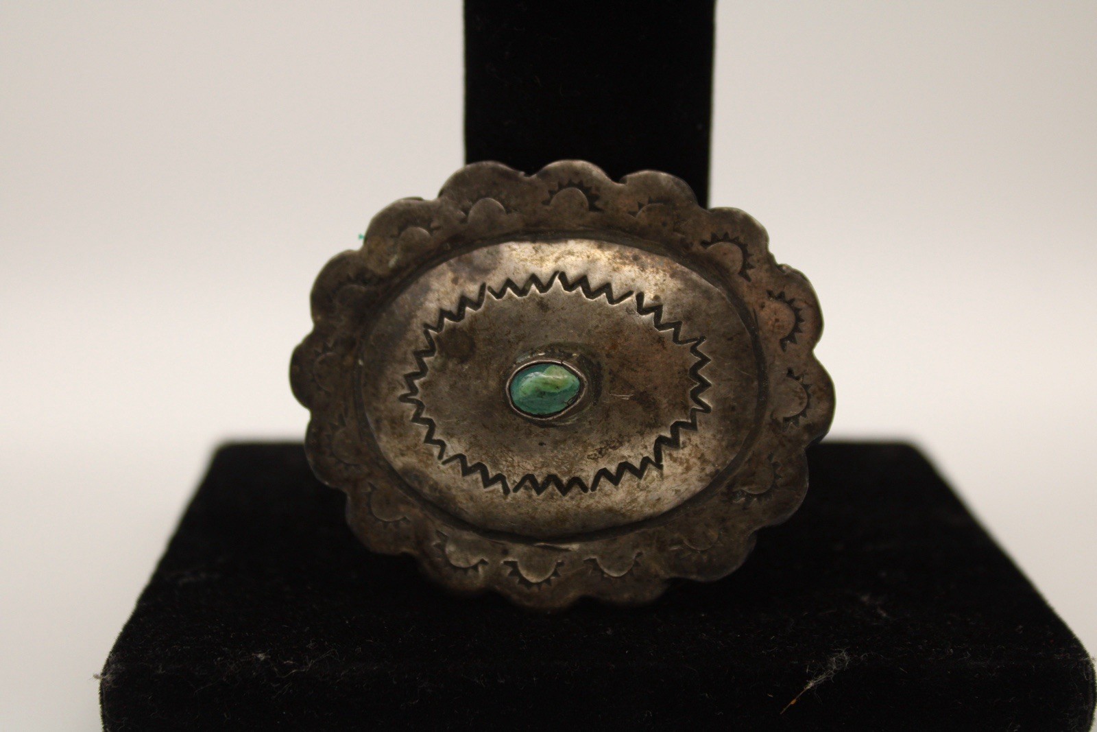 Rare Vintage Navajo Old Pawn Sterling Silver Concho Buckle Turquoise Stone 