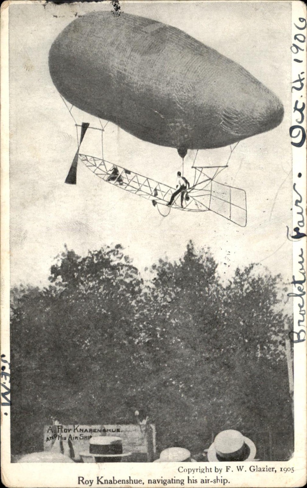 Brockton MA Roy Knabenshue Air-ship F. W. Glazier c1905 Vintage Postcard bhn