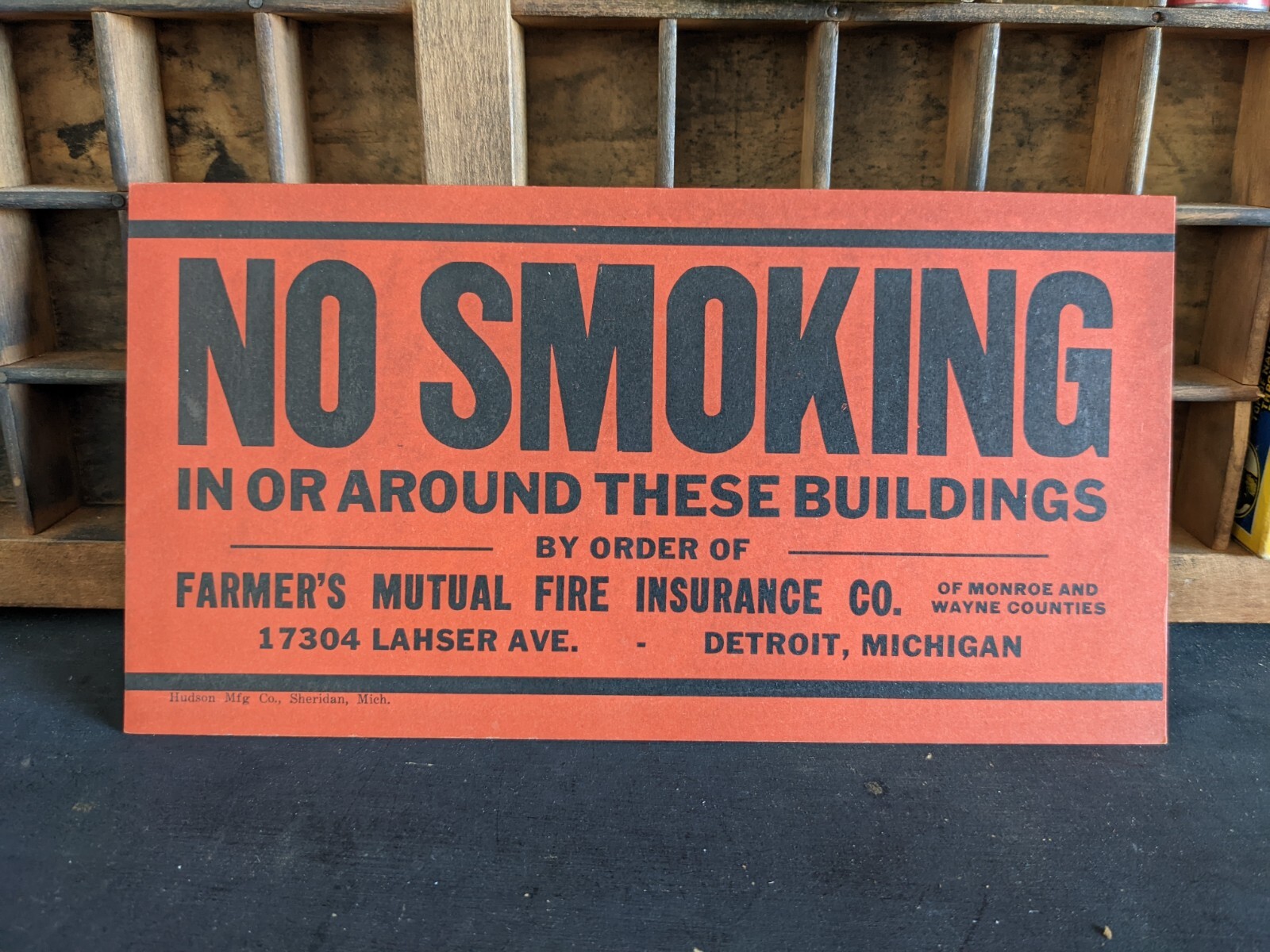 Original 1940s NO SMOKING Cardboard Sign - Farmer's Mutual - Detroit MI