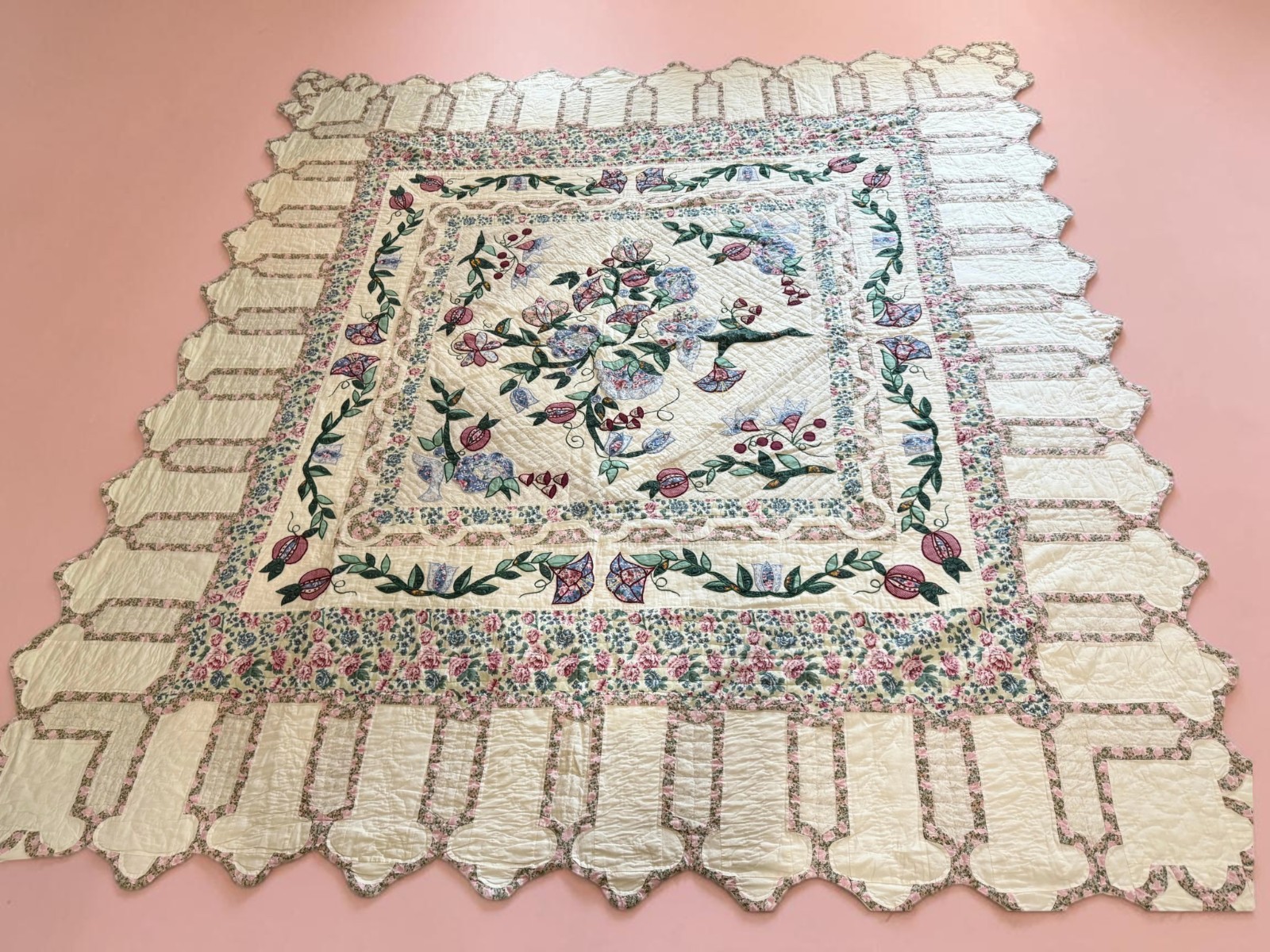 Vintage Arch Quilts Floral Queen Quilt Set 4pc Shams Pillow Cottagecore 93