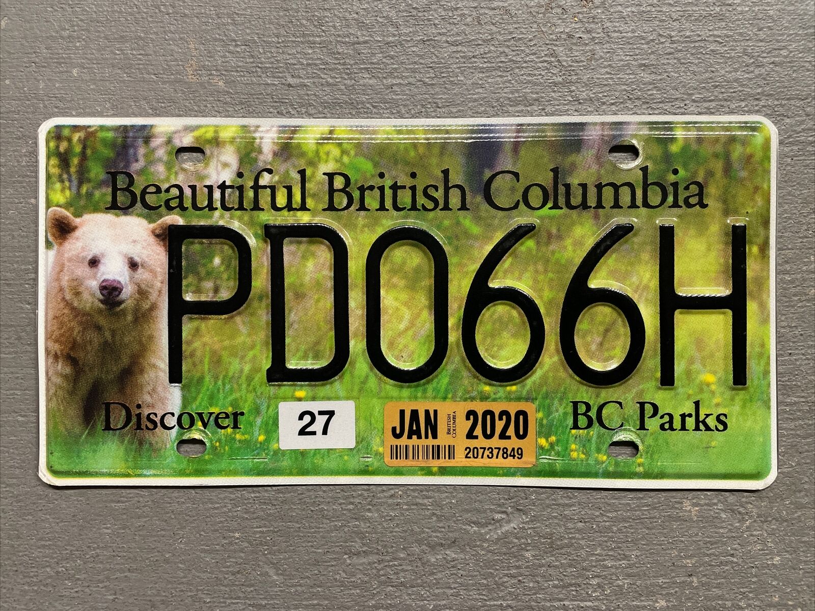 BRITISH COLUMBIA/CANADA 🇨🇦 LICENSE PLATE DISCOVER BC PARKS BEAR 2020 RARE