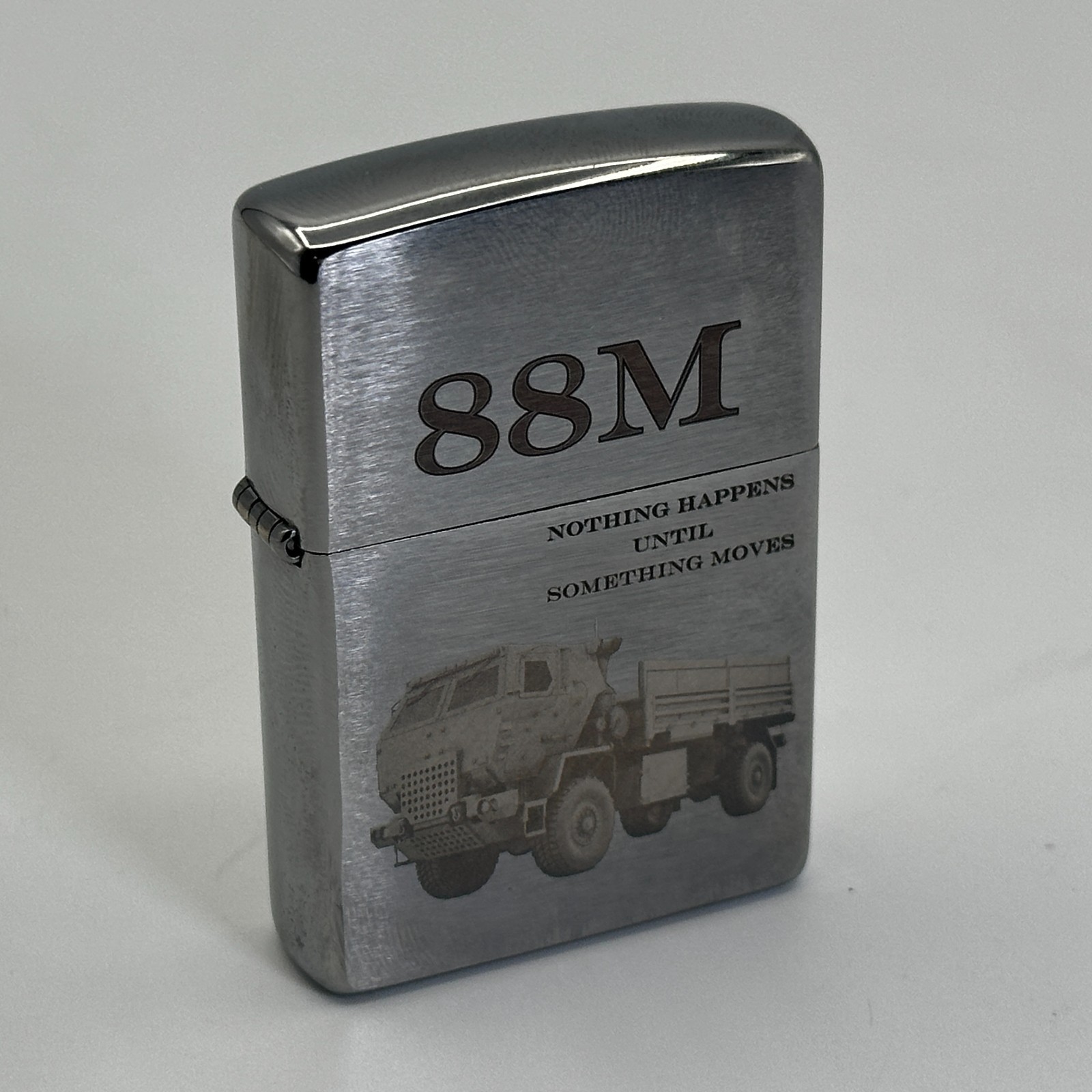 Custom Engraved Zippo Lighter 88M Army Truck Driver LMTV Brushed Chrome