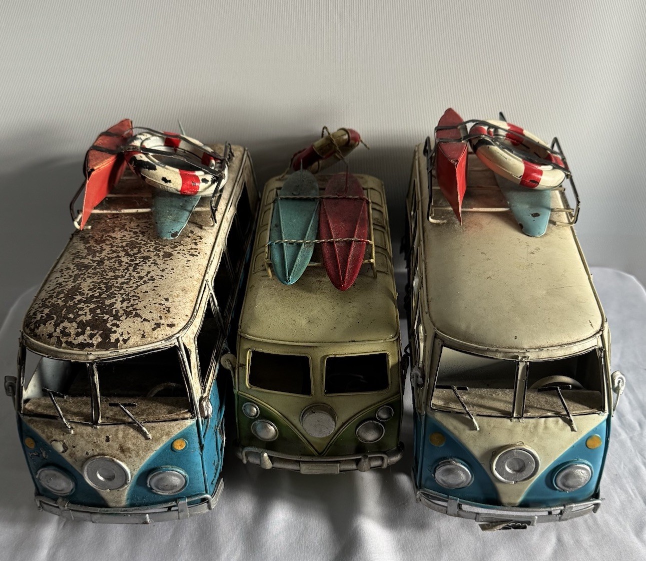 3x Vintage Camper Van Ornament Tin Metal Retro Antique Home Decor