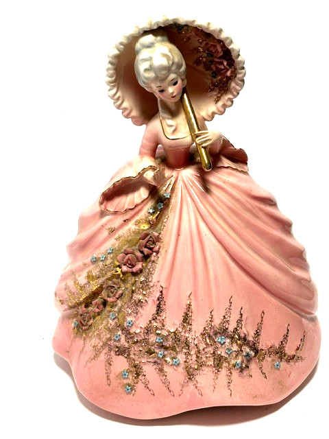 Josef Originals Lady Figure Raised Flowers Elaborate Detail 10 In. MINT Vtg Pink