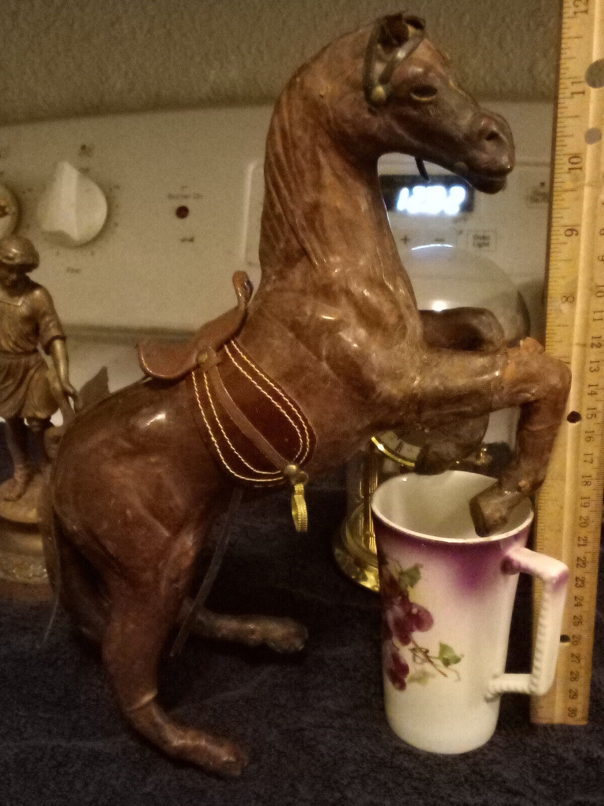 vintage antique leather horse figurine large india western decor papier mache
