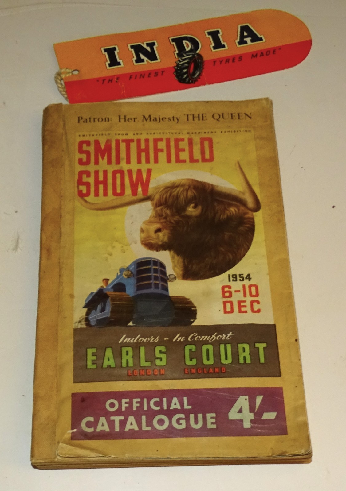1954 Royal Smithfield Show Earls Court 1954 Program with INDIA TIRES Bookmark