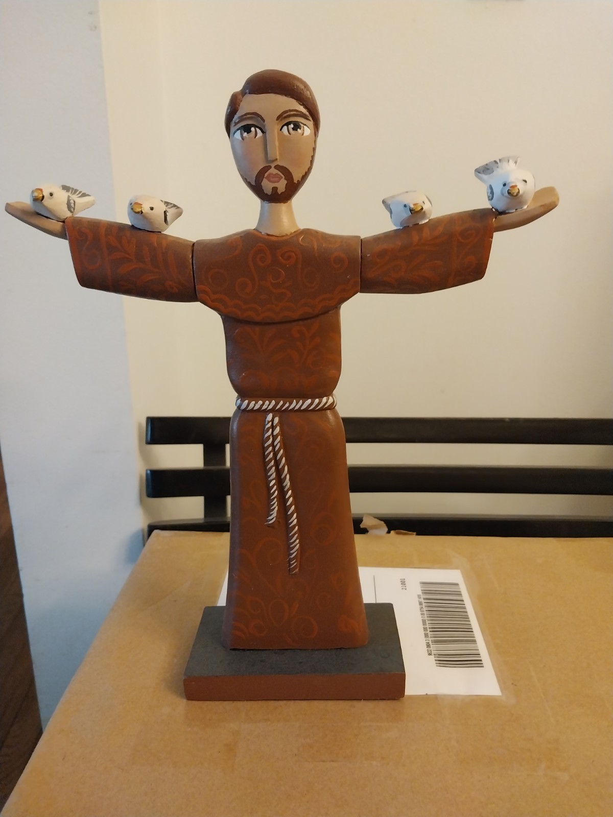 St Francis of Assisi wooden statue hand carved and painted Central America