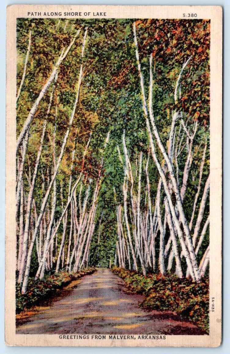 1930's GREETINGS FROM MALVERN ARKANSAS TREES VINTAGE CURT TEICH LINEN POSTCARD
