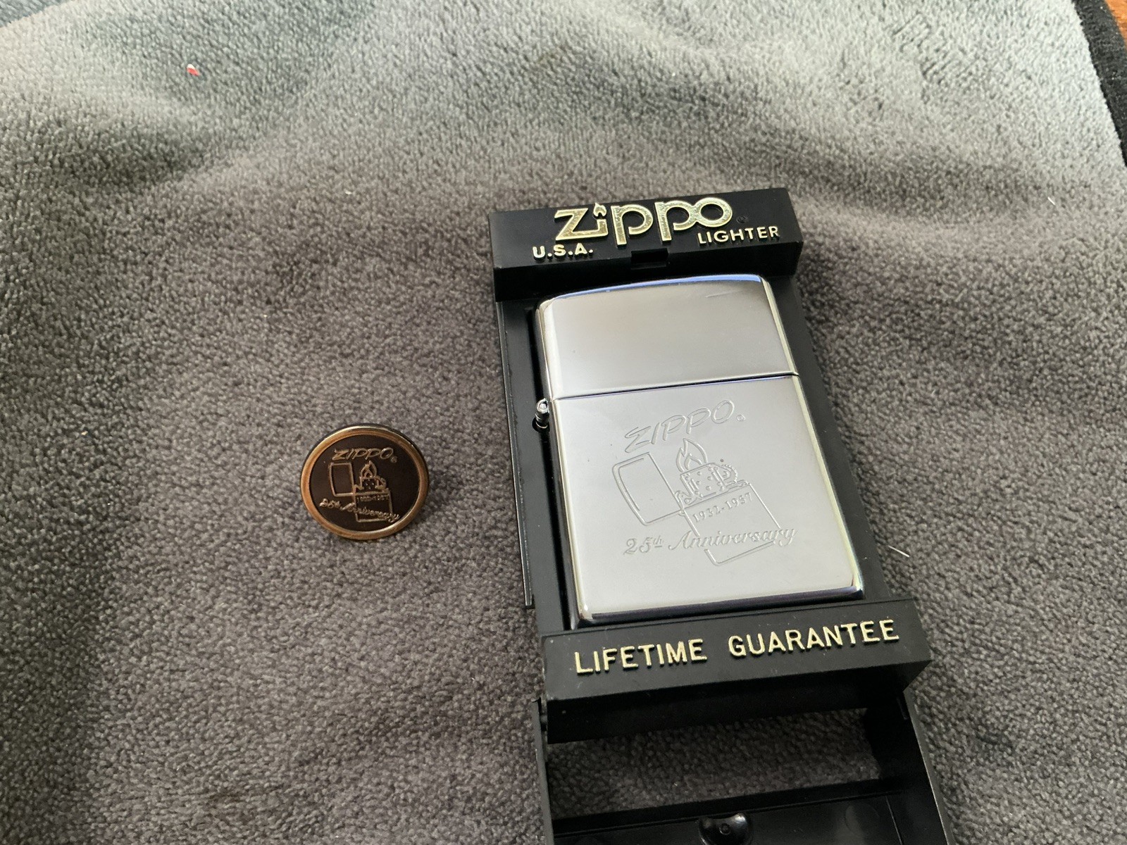 1992 Zippo Lighter - Zippo 25th Anniversary 1932-1957 - With Lapel Pin￼￼