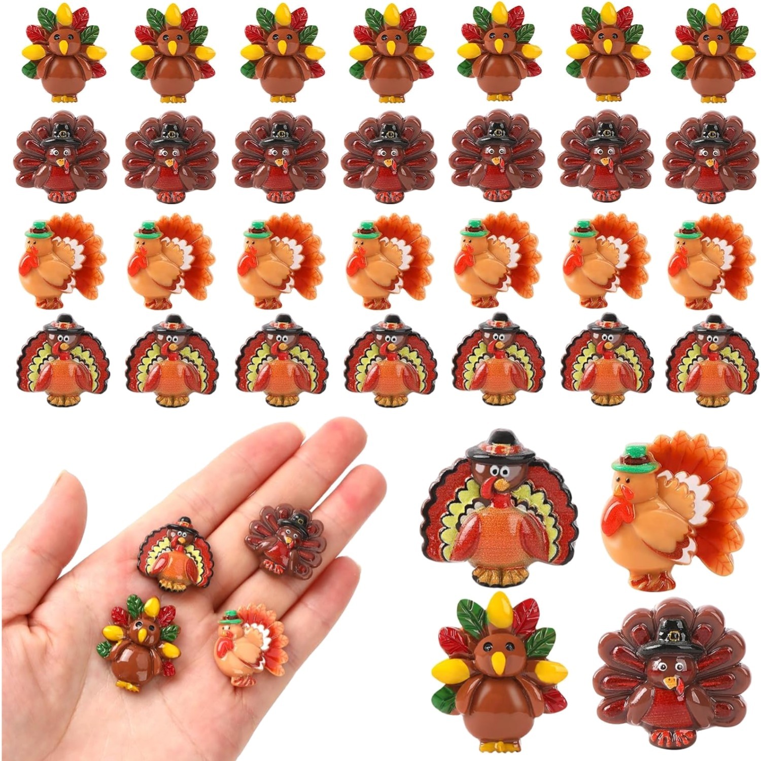 Mini Resin Turkey Charms (50 Pcs) - Ideal for Autumn Crafts & Thanksgiving Decor