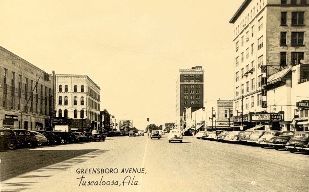 Tuscaloosa AL Postcard Greensboro Avenue Looking North Vintage Cars Vtg 1949