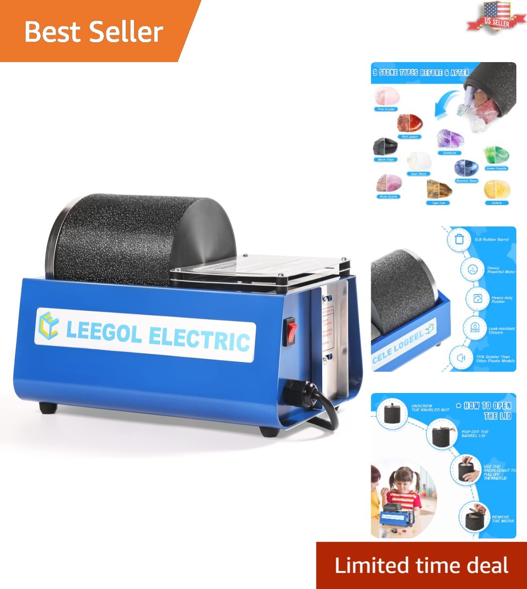 Quiet 3LB Rock Polishing Machine - Complete Kit for Beginners & Rock Enthusiasts