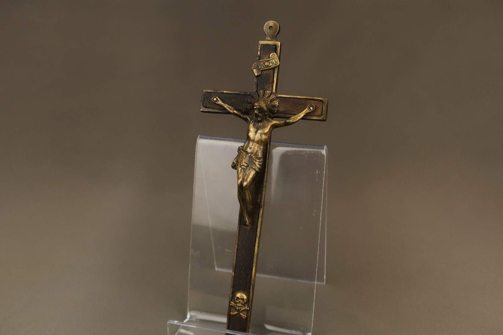 Antique Wood Bronze Crucifix Jesus Christ Early 19th Century