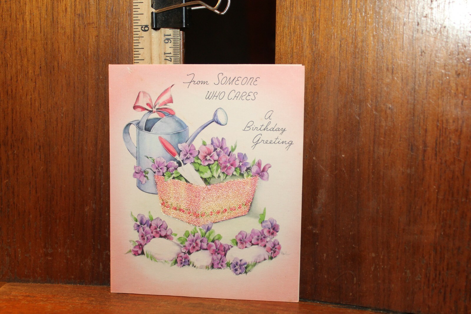 Vintage 1945 Unused Rust Craft Greeting Card Birthday Greeting Glitter