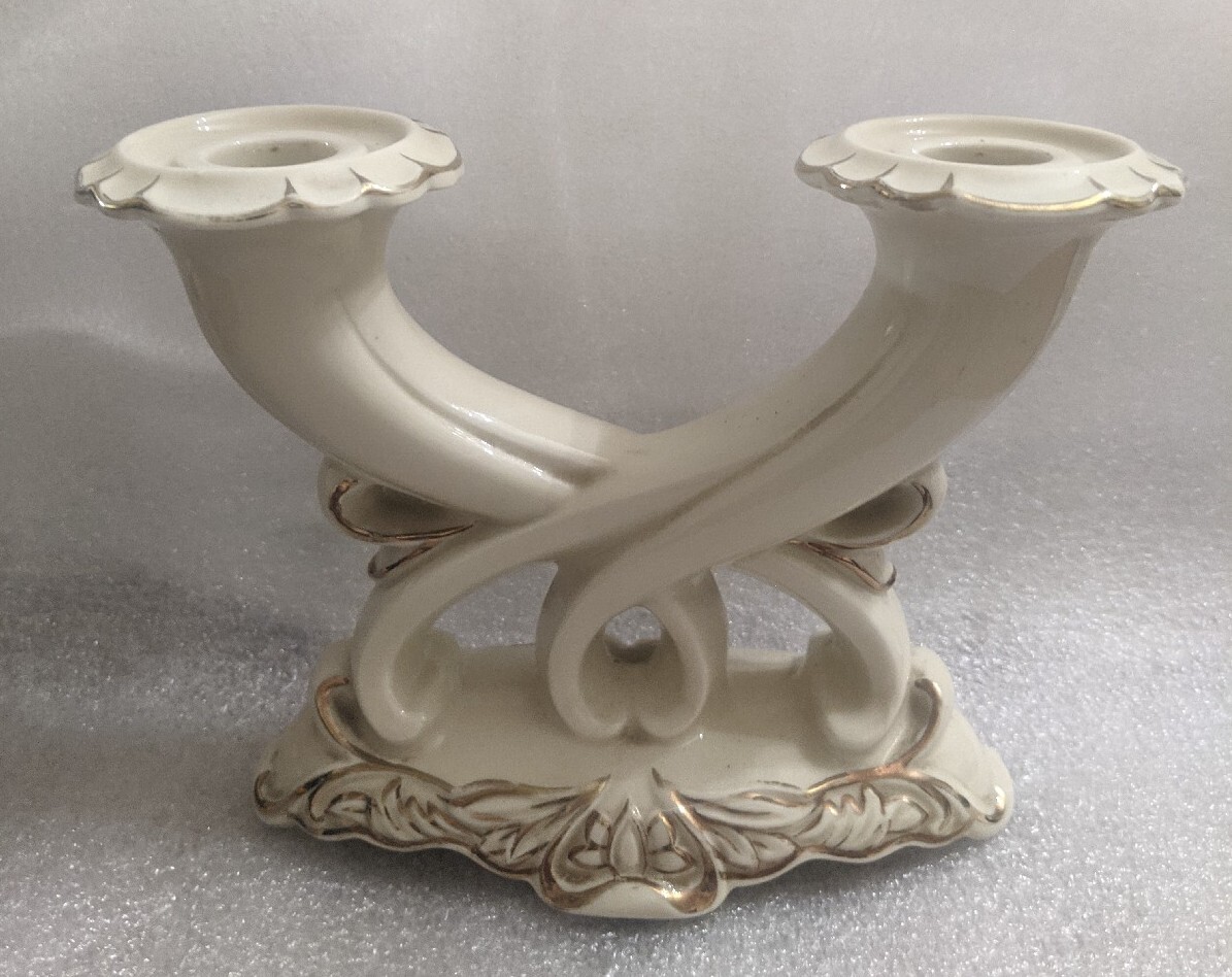 Vintage NEUTETTAU Ivory & Gold Porcelain, Candleholder from Germany 5\