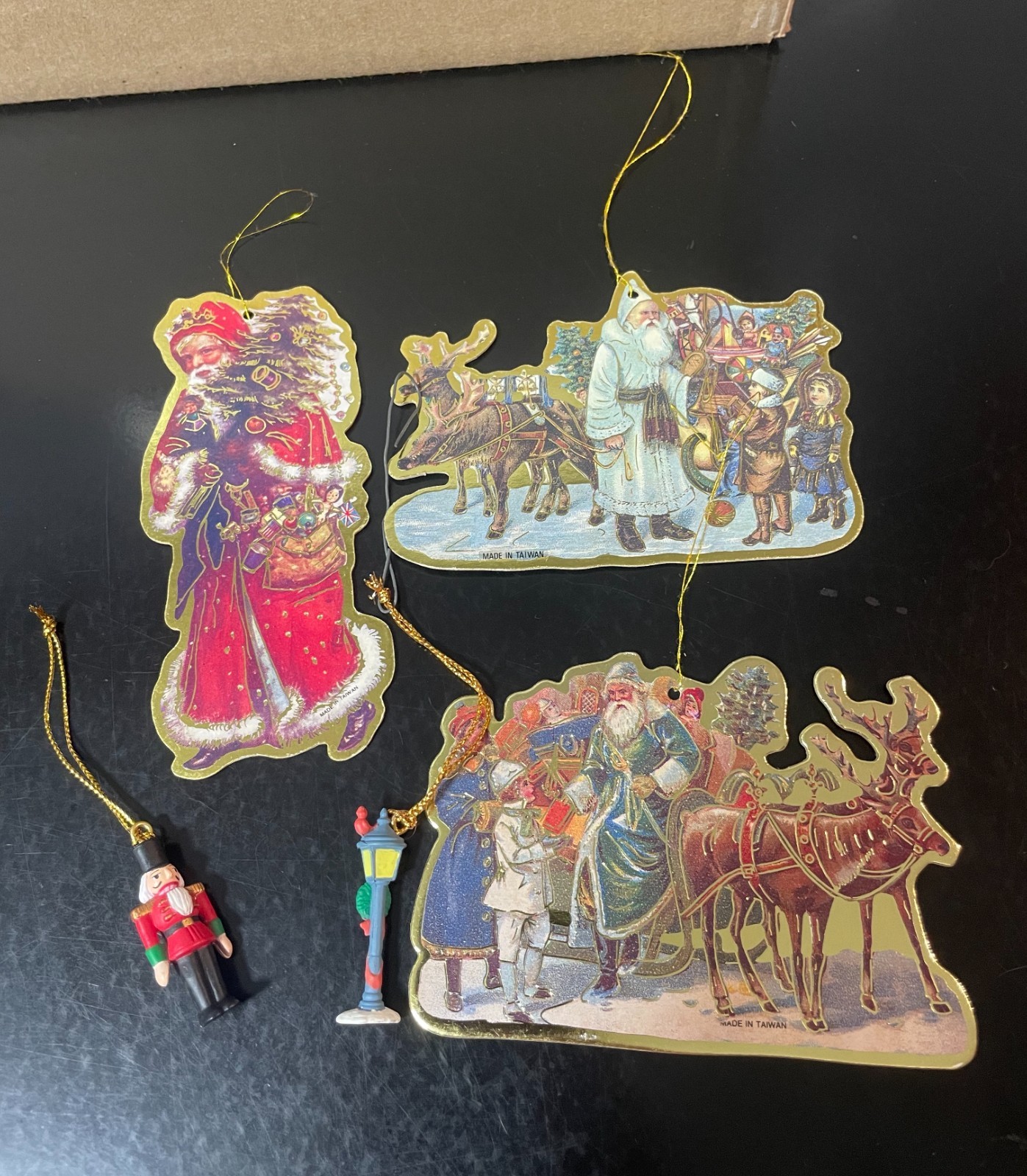 Vtg Lot Christmas Ornaments Nutcracker Santa 1980s Die Cut Cardboard Ephemera