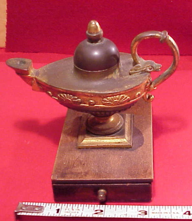 Antique Egyptian Revival Ornate Gilt Metal Oil Cigar Lighter Aladdin Lamp