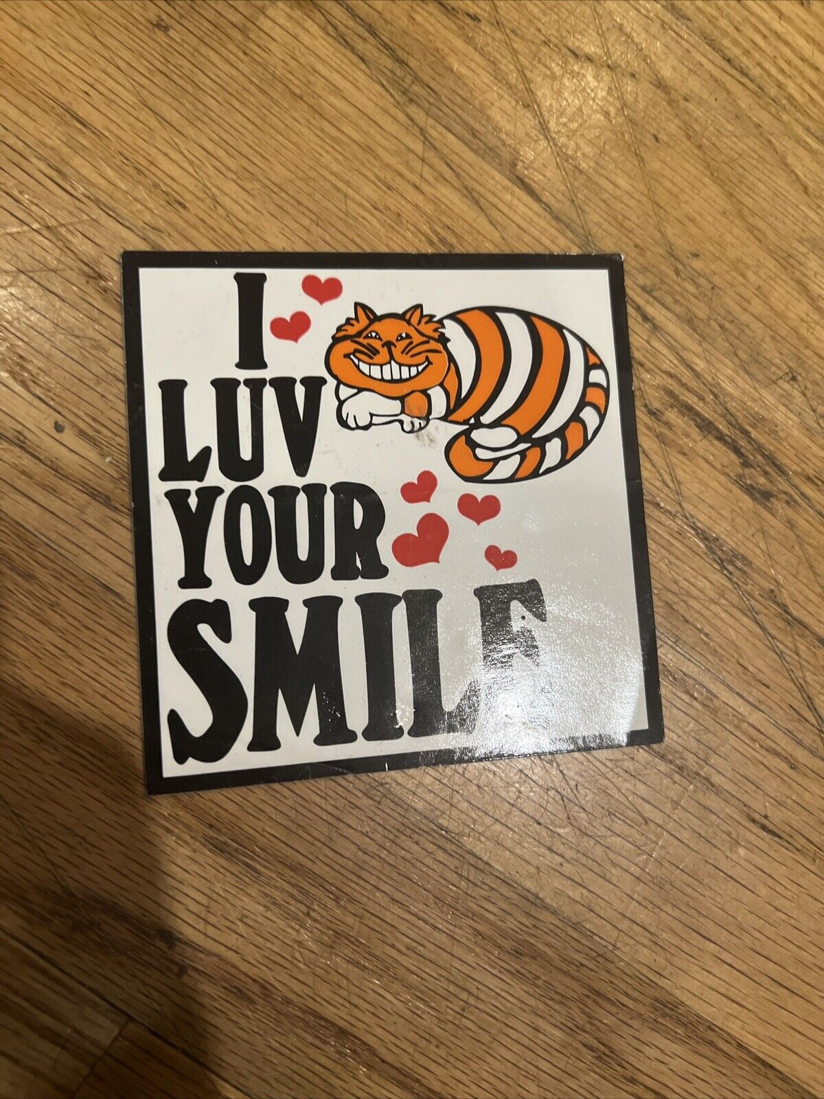 Vintage 1980's I Luv Your Smile Happy Cheshire Cat Square Scrapbooking Sticker