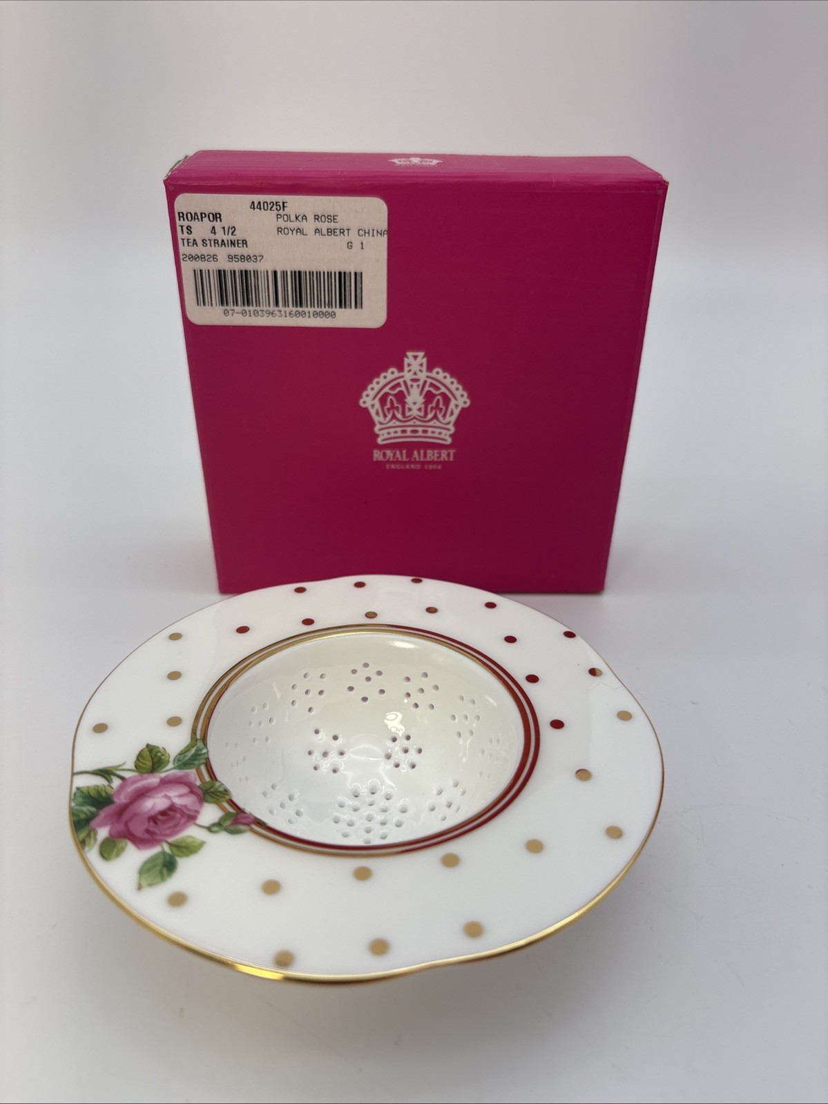 ROYAL ALBERT China Polka Rose Tea Strainer Giftware New In Box ROALGW25825