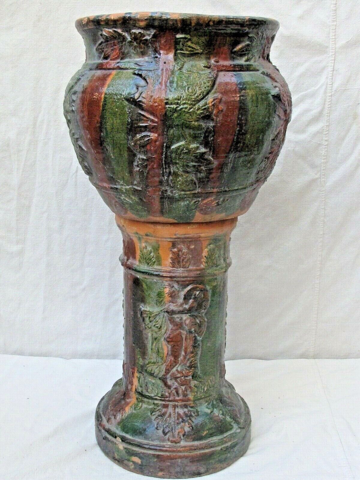 Antique / Vintage Mexican Pottery Jardiniere and Pedestal