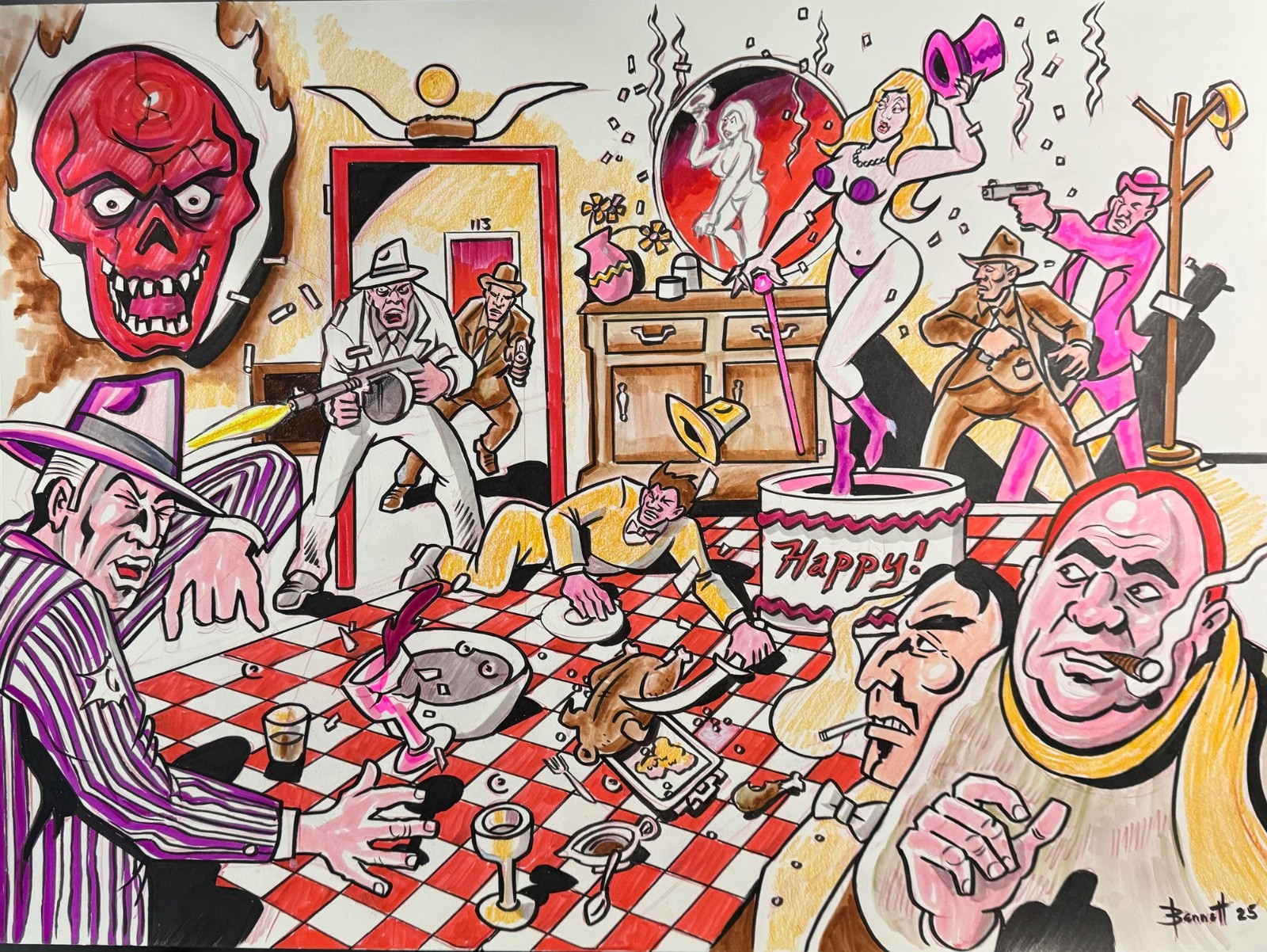 RED PARTY     MIKE BENNETT'S  ORIGINAL  ART   (2025)  12/1/2025. 5