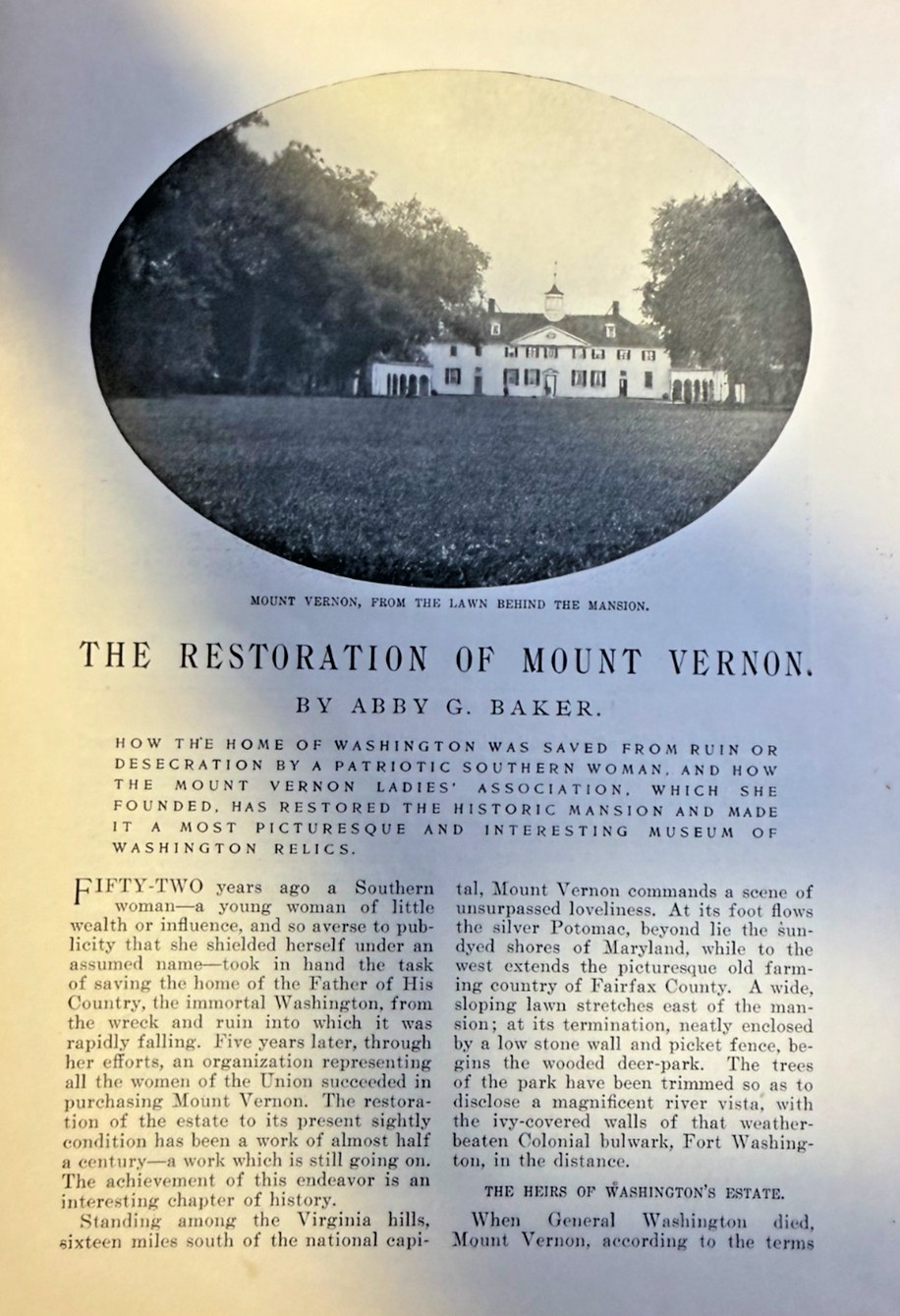 1905 Restoration of Mount Vernon Washington Mount Vernon Ladies' Association 1905 Restoration of Mount Vernon Washington Mount Vernon Ladies' Association