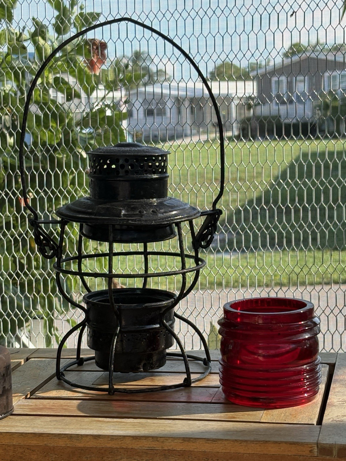 Vintage Adams & Westlake (Adlake) Kero Railroad Lantern with Red Fresnel Globe