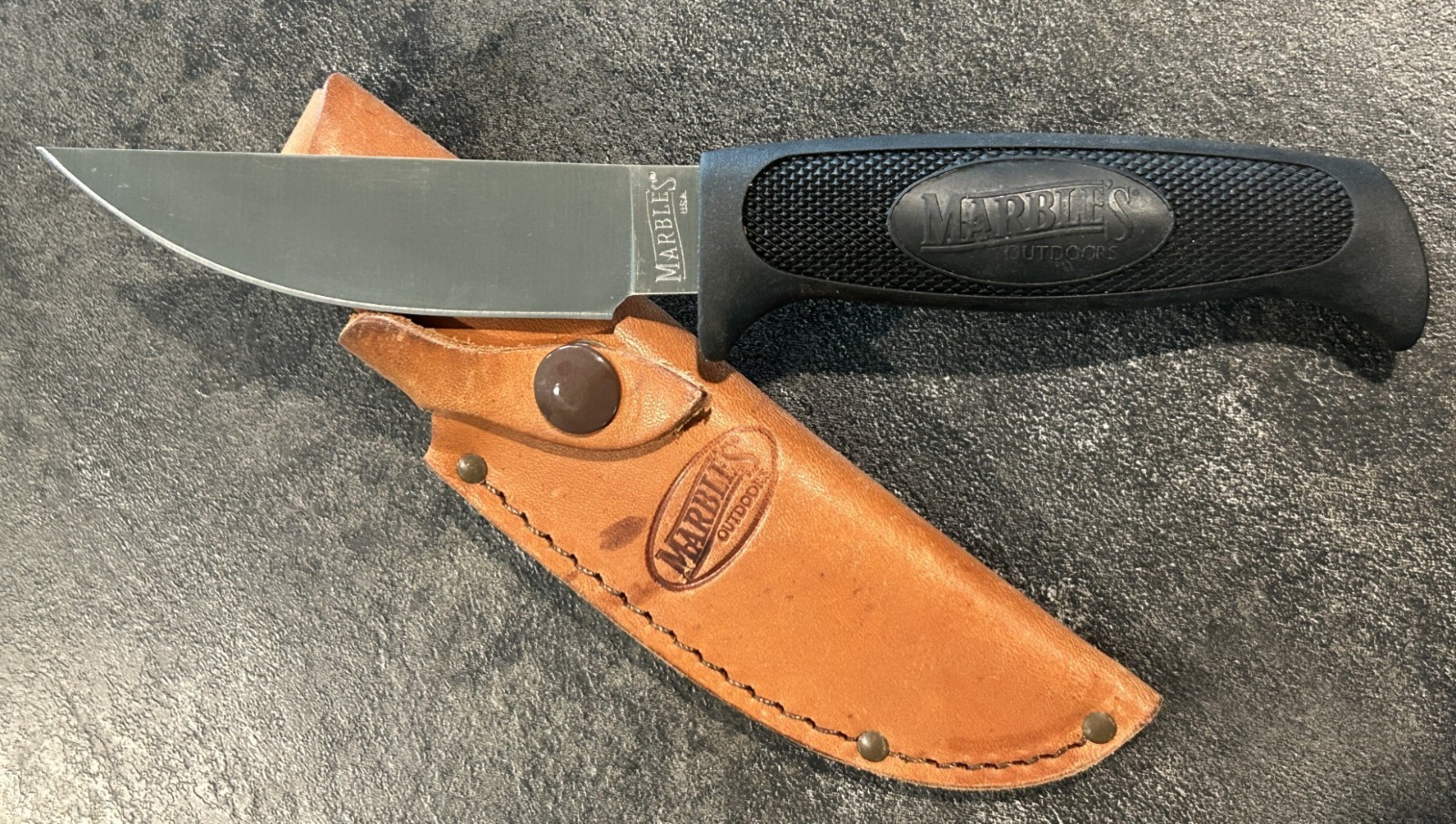 Vintage Marbles USA Fieldcraft Knife Safe Grip 52100 Gladstone MI Mint w/ Sheath
