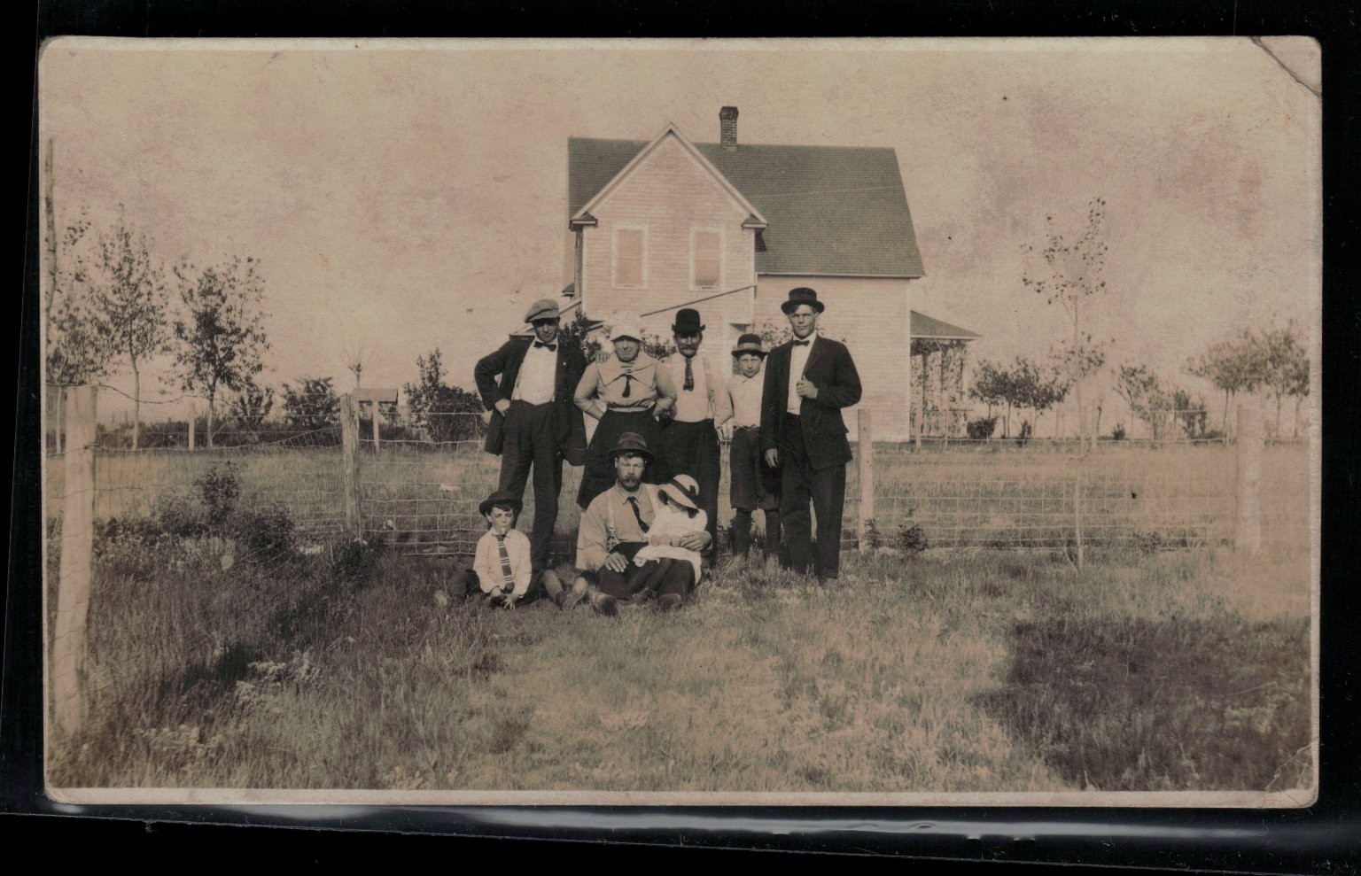 RPPC Group Men Boys Hats House Rural Scene Vintage Real Photo Postcard