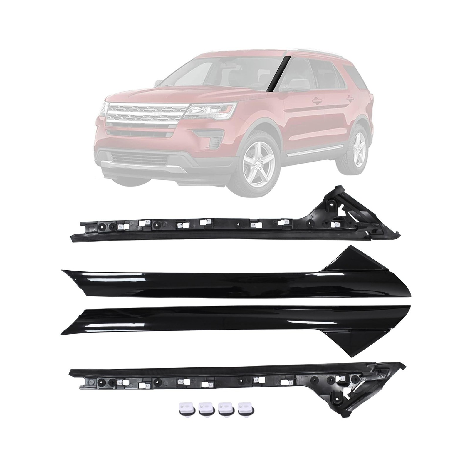 MOTOKU 4Pcs Gloss Black Front Windshield A-Pillar Molding Trim Panel Kit | fo...