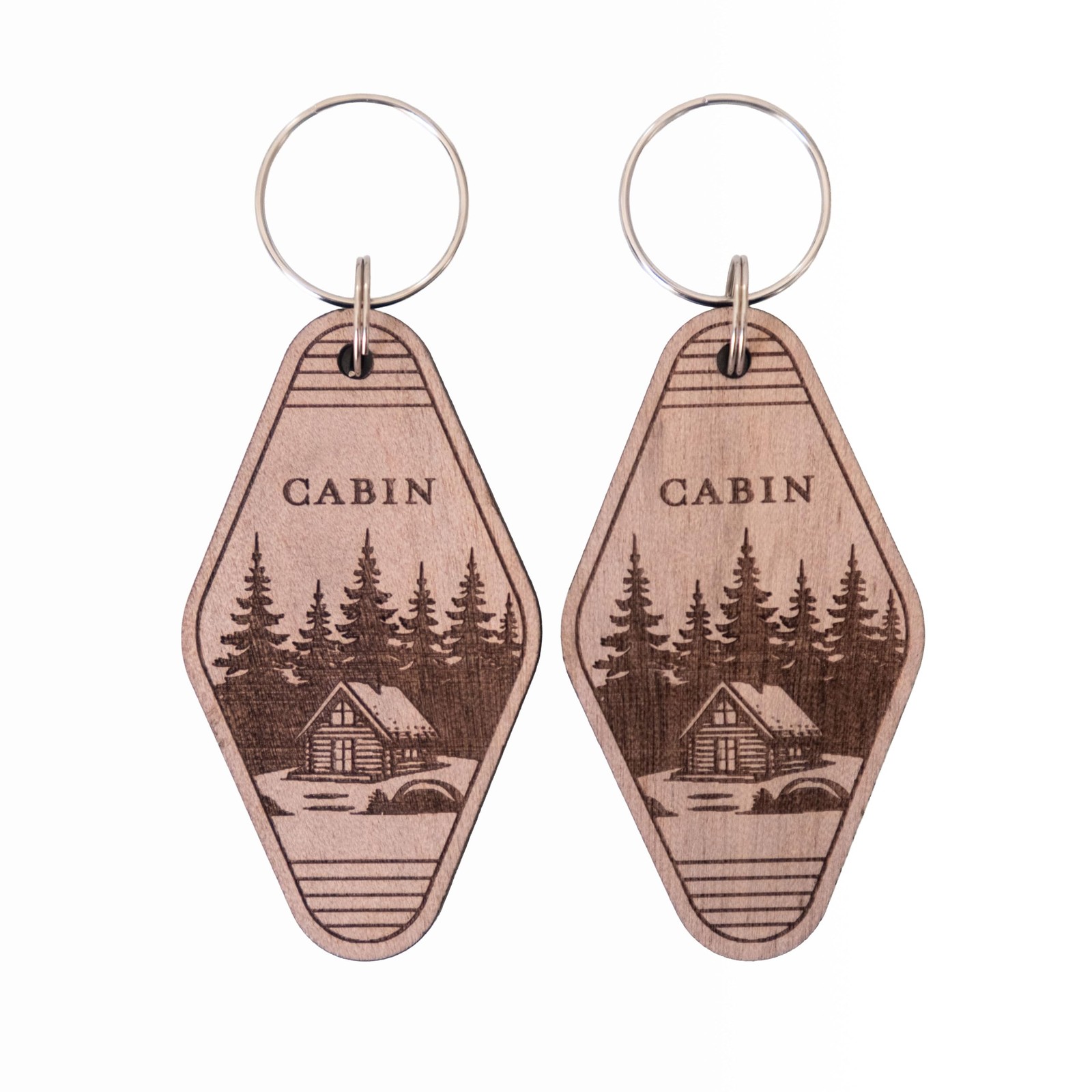 (2 Pack) Cabin Keychain – Double-Sided Laser Engraved – Real Wood – Rustic Ca...