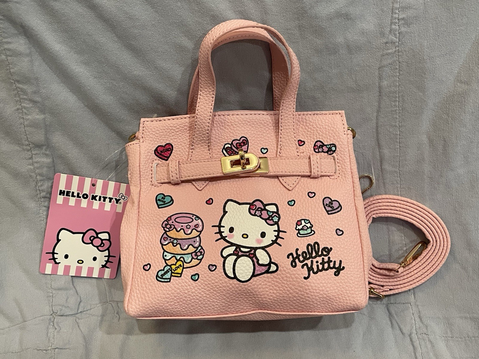 NEW Sanrio - Hello Kitty - Crossbody Tote Bag - Pebble Leather w/ Sweet Treats