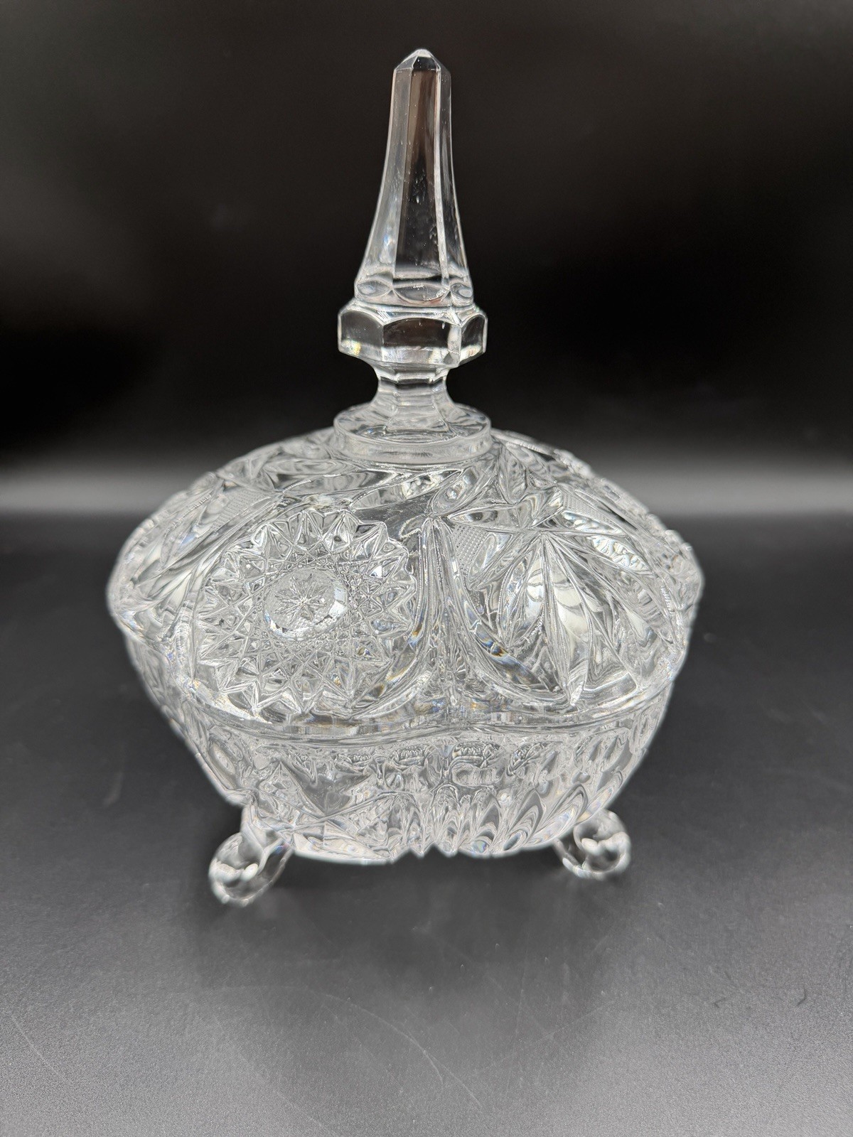 Vintage Crystal Pinwheel And Starburst 3 Footed Candy Dish