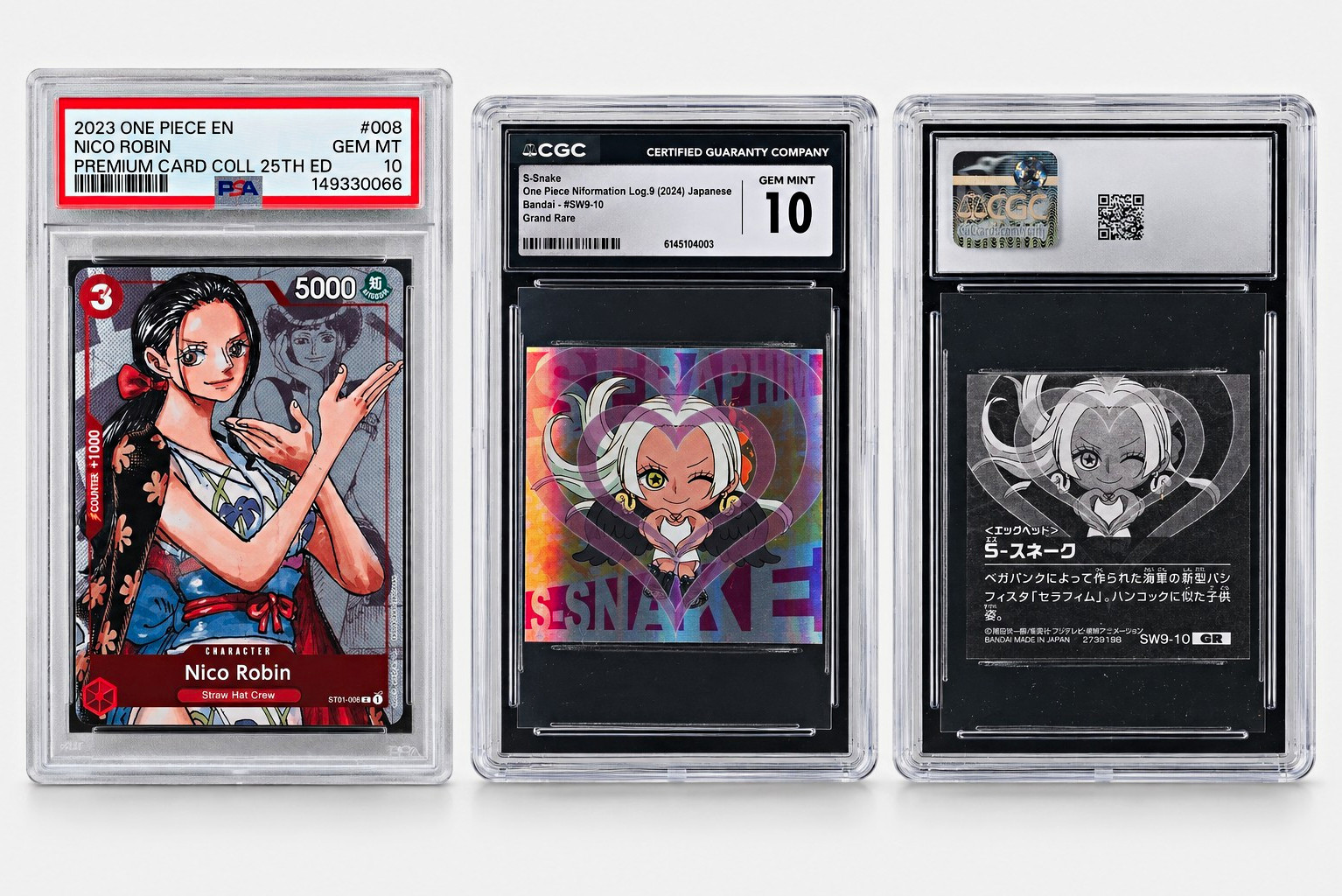 One Piece CG Graded Lot PSA 10 Nico Robin 25th Ed #008 & CGC 10 S-Snake SW9-10 One Piece CG Graded Lot PSA 10 Nico Robin 25th Ed #008 & CGC 10 S-Snake SW9-10