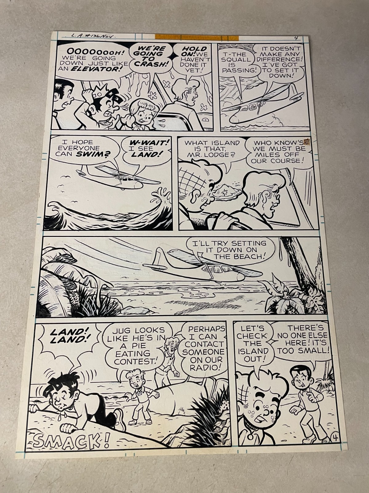 LITTLE ARCHIE #136 original comic art 1978 PLANE CRASH on BEACH BETTY JUGHEAD