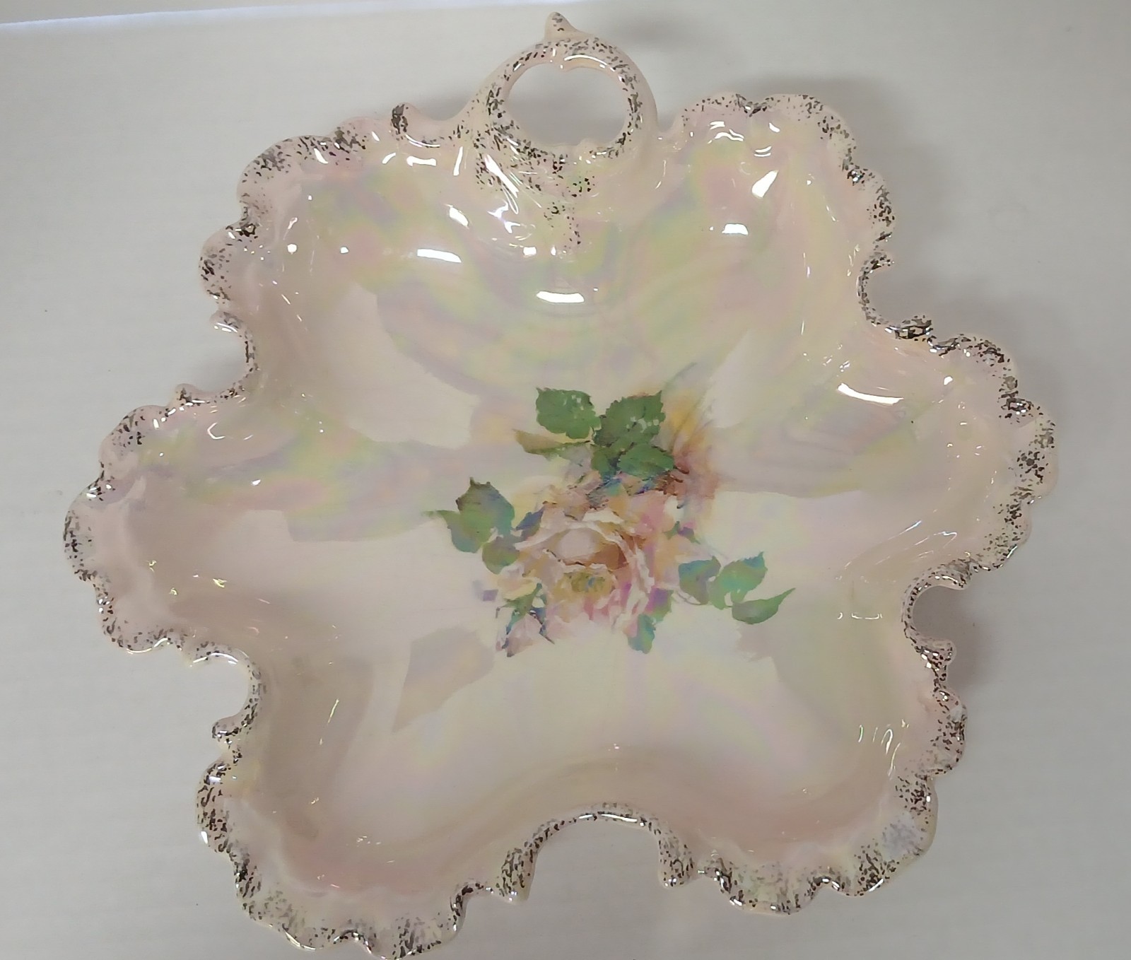 Candy Serving Dish Vintage Porcelain Pearl Iridescent 10 1/4 Candy Serving Dish Vintage Porcelain Pearl Iridescent 10 1/4