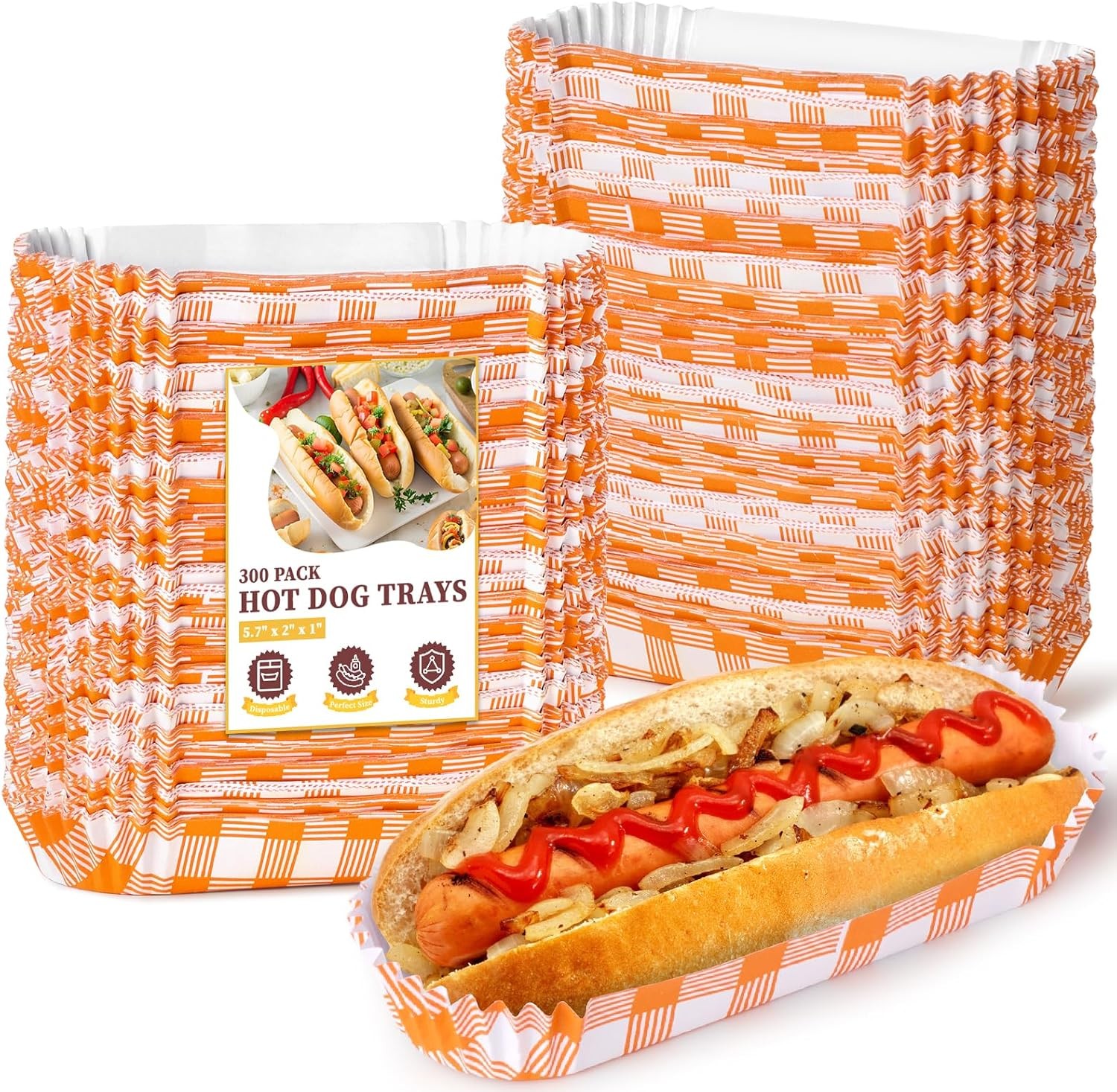 300 Pcs Paper Hot Dog Trays, Small Disposable Hot Dog Boats Fluted to Go Food Ho