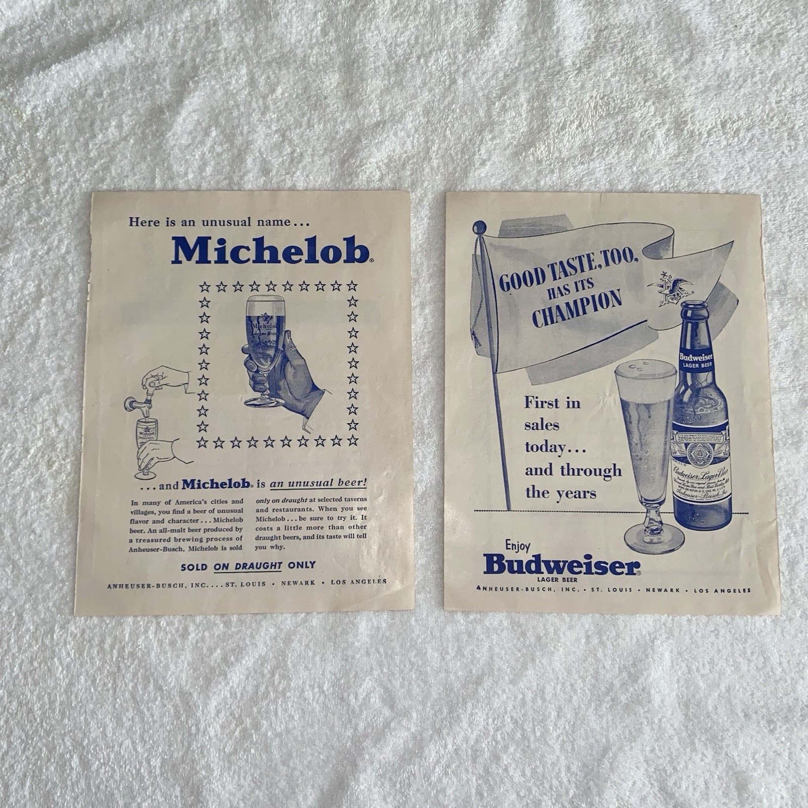 2 diff 1954 Budweiser & Michelob Beer Ads Anheuser-Busch Brewing St Louis MO 2 diff 1954 Budweiser & Michelob Beer Ads Anheuser-Busch Brewing St Louis MO