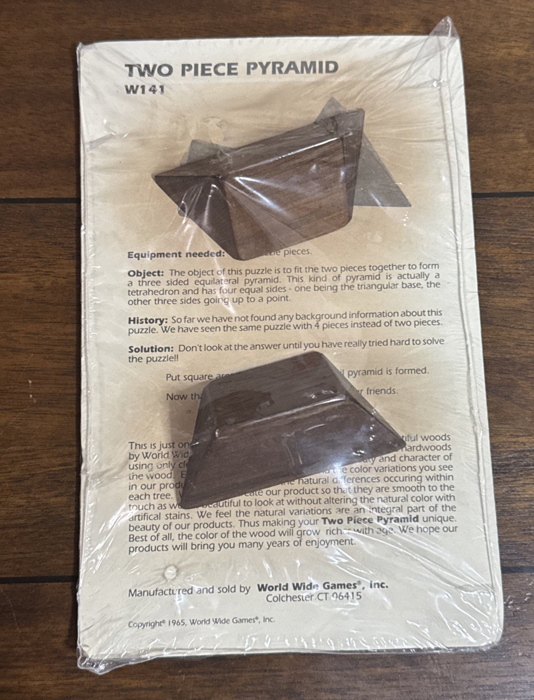 Vtg 1965 Two Piece Wooden Pyramid Puzzle W141 by World Wide Games, Inc.