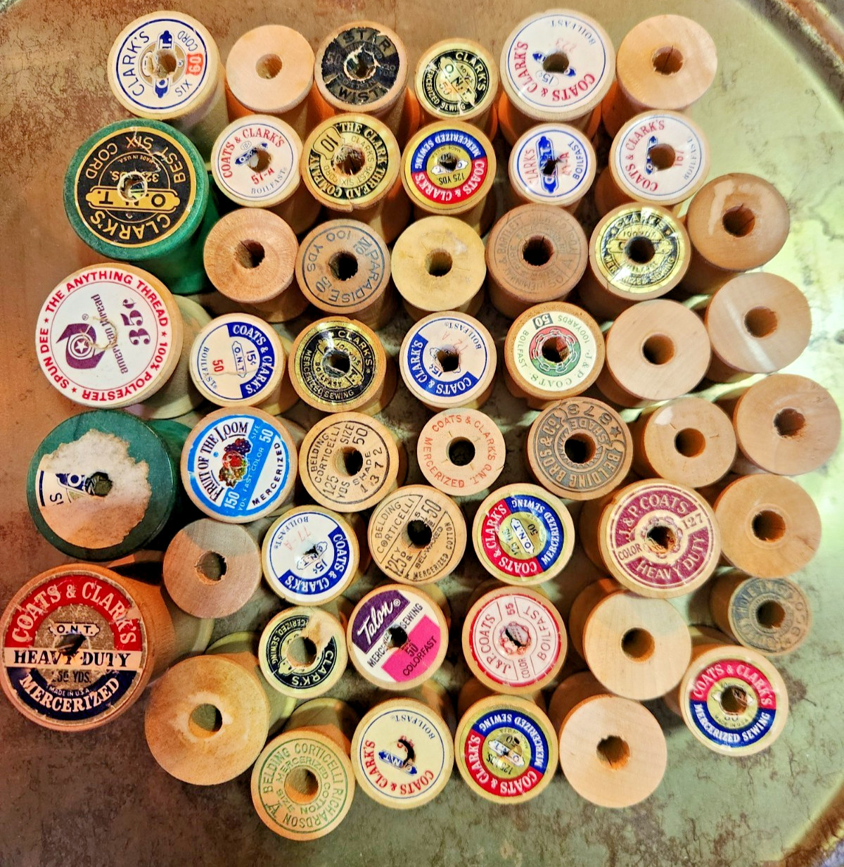 Lot of 50 Thread Spools Vintage Wooden Wood Sewing Various Sizes Empty No Thread