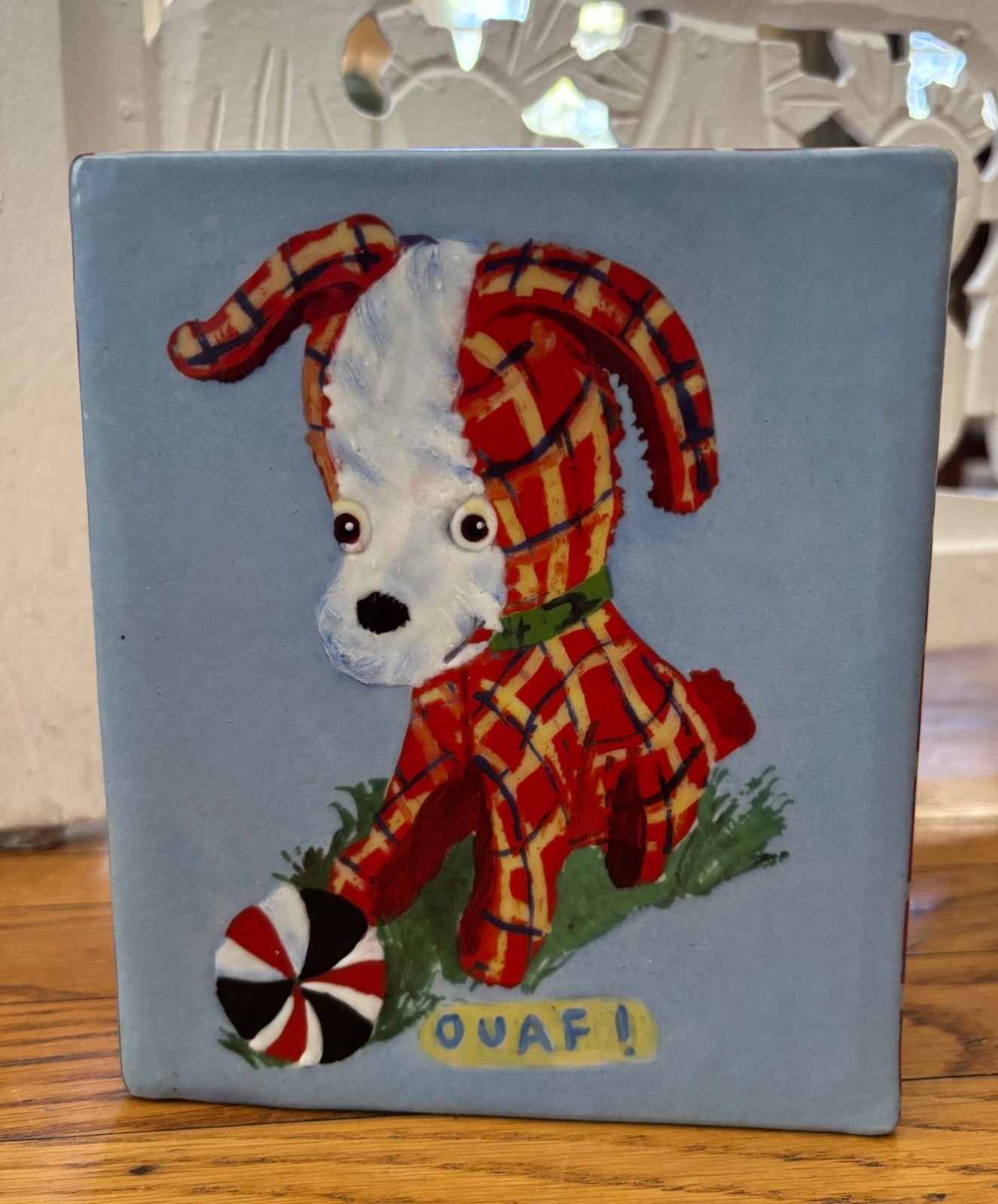Vintage Nathalie Lete Decorative Vase Plaid Puppy & Mouse