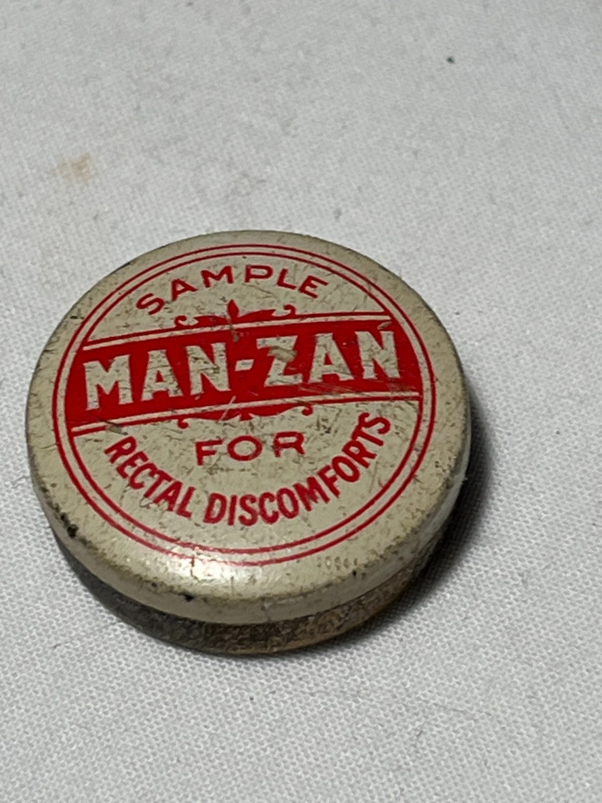 1930s Sample Man Zan for Rectal Discomforts E C DeWitt Chicago New York Tiny Tin