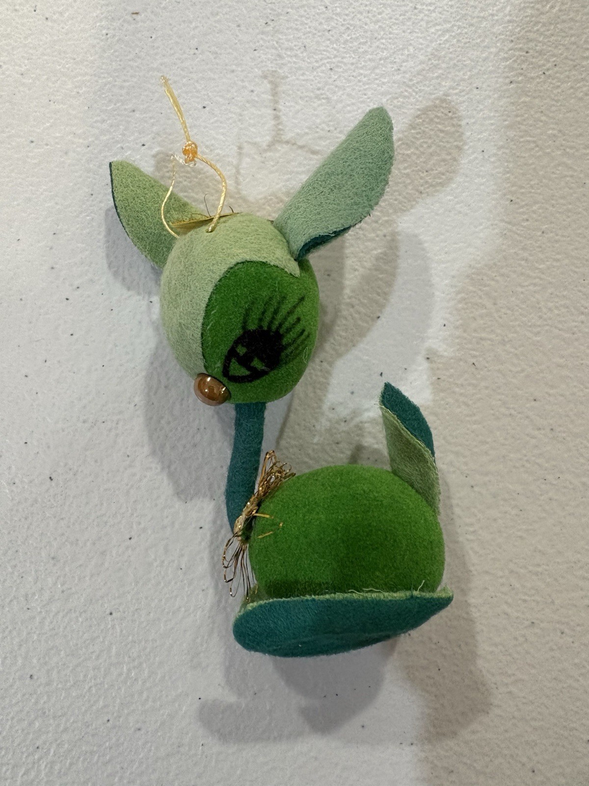 Vintage Green White Felt Flocked Deer Christmas Ornament Japan 4 1/4 Vintage Green White Felt Flocked Deer Christmas Ornament Japan 4 1/4